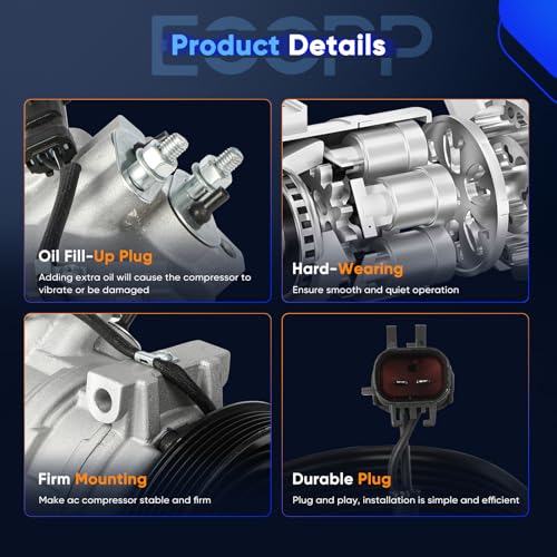 Image of ECCPP AC Compressor Fit for Chrysler Pacifica 3.5L 2004 2005 2006 | Fast Cooling Air Conditioning Compressor