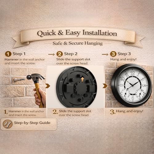 Pytha Sight Illuminated Large Metal Outdoor Clocks Waterproof 18 Inches With AI Auto Light Smart Sensor,Extra Big Indoor Outdoor Wall Clocks With Thermometer & Hygrometer for Patio, Pool, Garden,Porch by Pytha Sight - Image 6