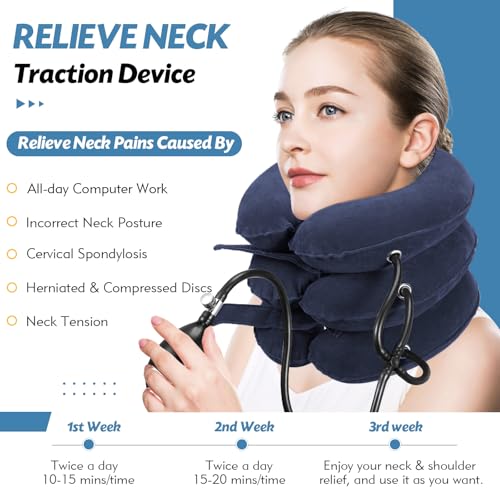 Image of Jaximy Neck Stretcher, Neck Traction Device, Cervical Traction Device, Neck Pain Relief, Adjustable Inflatable Neck Brace & Neck Stretcher Cervical Traction, Neck Decompression Home Use (Light Blue)