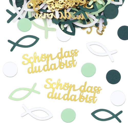 COMOOKA 150 Stücke Konfirmation Konfetti Fisch Streudeko Kommunion Konfirmation Konfetti Kommunion Streudeko Grün Schön Dass Du Da Bist für Taufe Deko Tischdeko Taufe Zweiseitig
