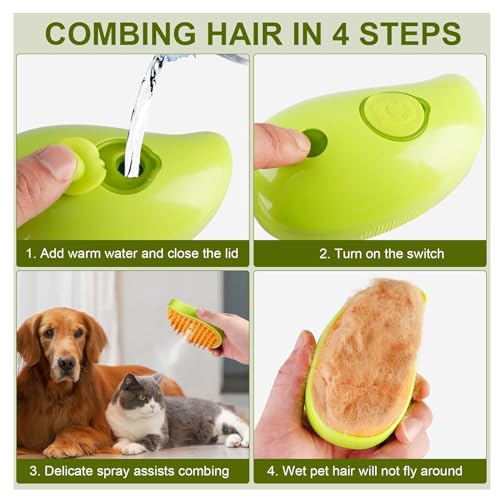 Steamy Cat Brush,3 In1 Cat Steamy Brush,Self Cleaning Steam Cat Brush,Rechargeable Cat Slicker Brush With Liquid Inlet For Long and Short haired Cats Removing Tangled,Eliminate Flying Hair (Yellow) - Image 3