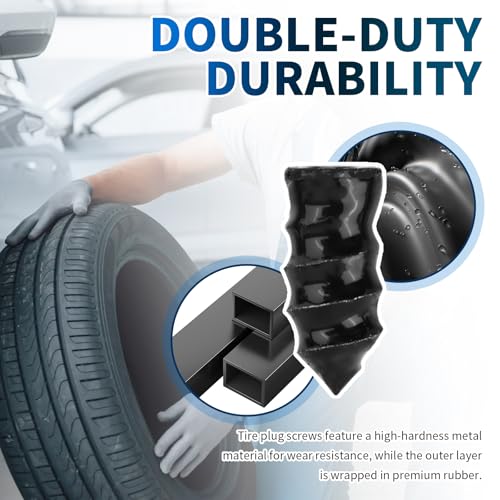Image of 4 Size 60PCS Heavy Duty Tire Plugs Kit with Screwdriver,Deep Threads Screw in Tire Plugs for Quick Puncture Repair,Professional Tires Repair Rubber Nail Kit for Car,Truck,SUV (4 Size 60PCS)