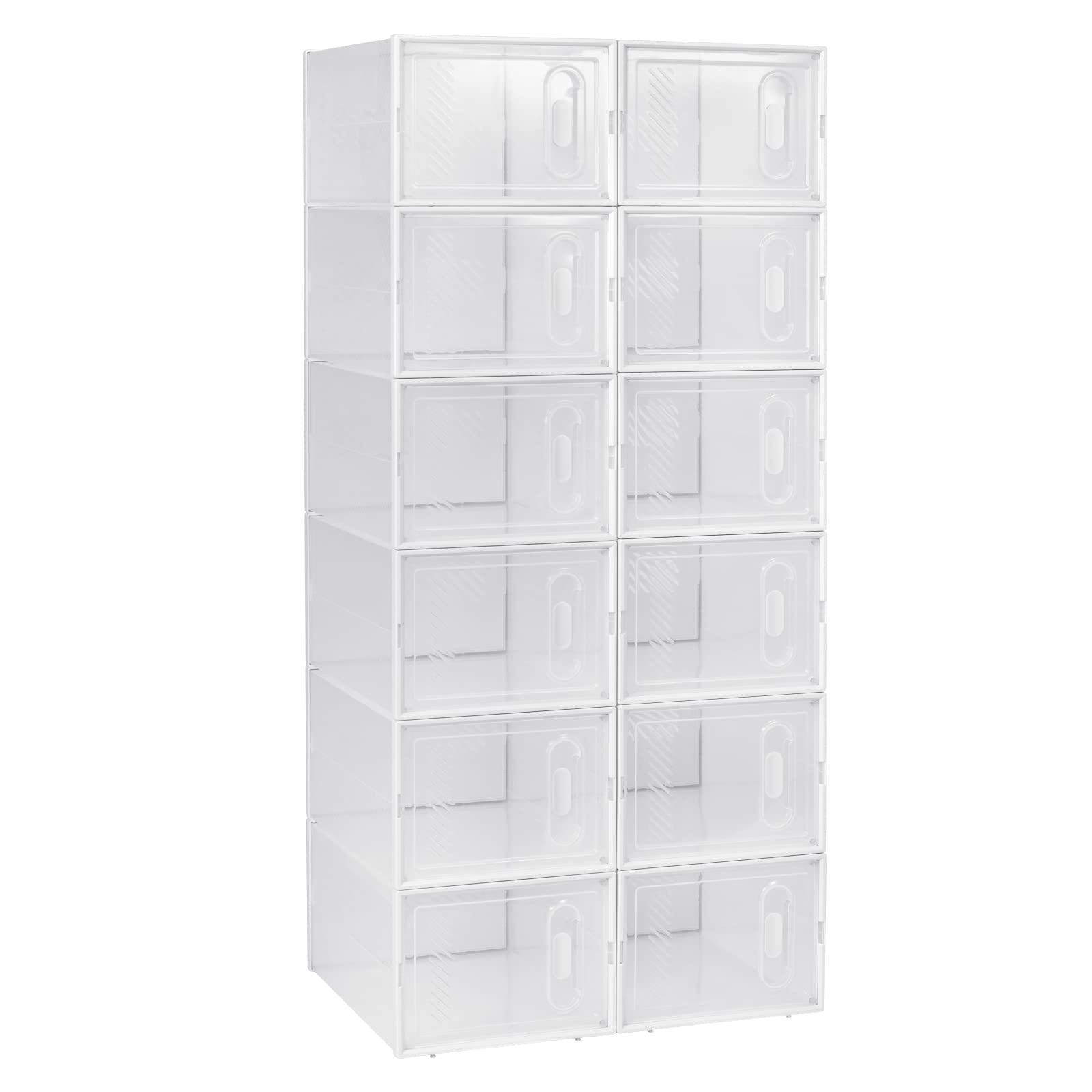 WOLTU 12X Cajas de Zapatos Transparentes, Cajas de Plástico Apilables y Plegables, Organizador de Almacenaje de Guardarropa, Zapateros con Tapa Frontal, 35x25x19 cm