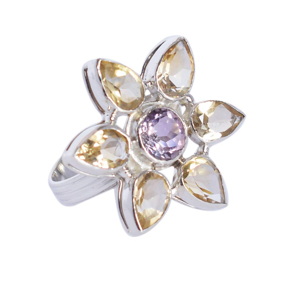 Ravishing Impressions Natural Citrine & Amethyst Gemstone 925 Sterling Silver Hanamde Birthstone Engagement Ring Jewelry for Women
