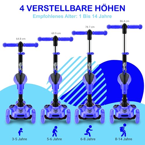 Image of Hurtle 3-Wheeled Scooter for Kids - Wheel LED Lights, Adjustable Lean-to-Steer Handlebar, and Foldable Seat - Sit or Stand Ride with Brake for Boys and Girls Ages 1-14 Years Old