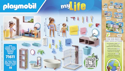 Playmobil 71611 Salle de Bains avec Douche et Baignoire MyLife Comprend Deux Personnages et des Accessoires Dès - vue 5