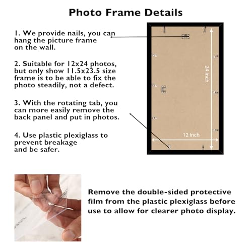 Image of JCJMY 12x24 Picture Frame Black for Poster Photo Picture, Horizontal and Vertical Formats for Wall Hanging, 12 x 24 Wall Gallery Poster Photo Frame for 12 by 24 Photos Posters, Black