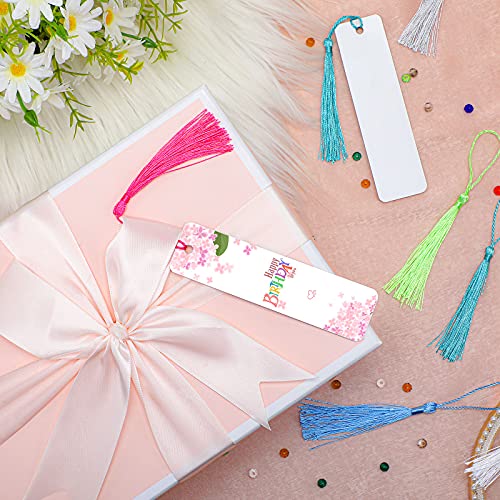 Tenare 30 Pieces Sublimation Blank Bookmarks Metal Heat Transfer Aluminum Bookmarks Bulk with Hole and Colorful Tassels for School Birthday Wedding DIY Projects and Gift Tag by Tenare - Image 7