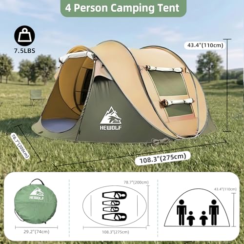 Tienda de Campaña Pop Up Hewolf para 4 Personas, impermeable, instalación automática fácil, ideal para camping, senderismo y viajes miniatura 5