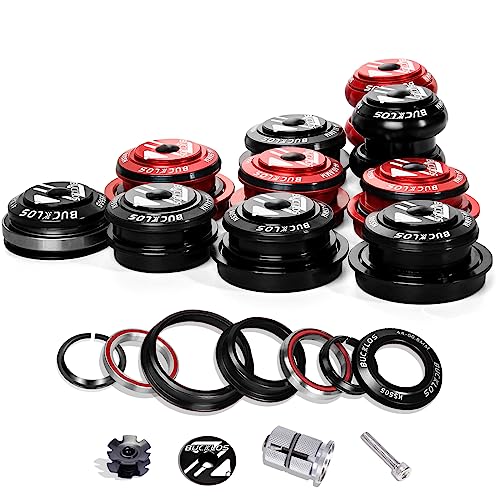 BUCKLOS 1-1/8 Bike Headset MTB Threadless 34 44 44-50.6 44-55 44-56 41.8-52mm, Straight Tapered Tube Mountain Bikes Road Bicycle Double Sealed Bearings Headsets, for Frame Fork Expander Plug Star Nut
