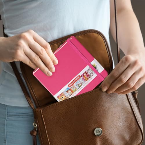Image of 5x5 Pocket Sketch Book,80gsm Hardcover Art Sketchbook for Drawing Journal | PU Cover,Blank Paper,96Sheets /192Pages,Lay-Flat,Portable Travel Creation Paint Diary Memo Planner,Dry Media.Rose Pink