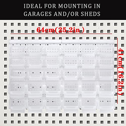 Rivtun Transparent Garage Organizer Bins, 30Pcs Wall Mounted Storage Small Parts Bins With White Pegboard To Store Nuts,Bolts, Screws, Nails #TOP1