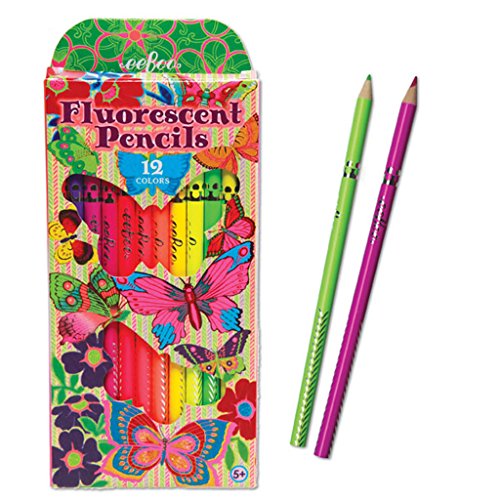 eeBoo - 12 crayons de couleur fluo - Papillons