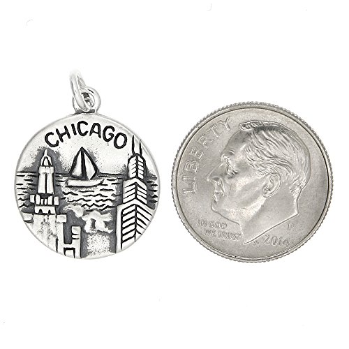 LGU Sterling Silver Oxidized Double Sided Round Chicago Illinois Charm2