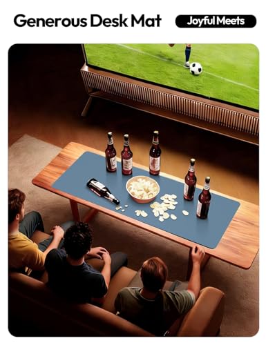 Image of YSAGi Leather Desk Protector, Office Mat, Large Mouse Mat, Non-Slip PU Leather Blotter, Laptop Desk, Waterproof Writing Pad for Office and Home (Blue, 23.6 inch x 13.8 inch)