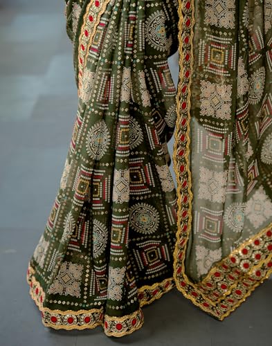Image of SIRIL Women's Georgette Bandhani Printed Saree with Unstitched Blouse Piece