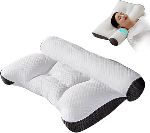 Almohada ergonómica ultra cómoda para el cuello, almohada de cama para dormir, almohada cervical ergonómica para aliviar el dolor (gris)