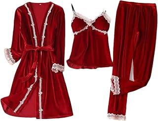 Sexy Lace Nightwear Pajamas Suit Intimate Lingerie Women Velour Sleep Set Kimono Robe fleece Soft Homewear Sleepwear, Burgundy D, Large