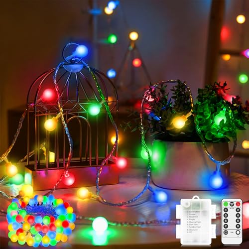 LYNNON 13M 100 LED Lichterkette Batterie Außen Bunt Dimmbar Lichterkette Kugeln Wasserdicht 8 Modi Fernbedienung Timer für Innen Kinderzimmer...