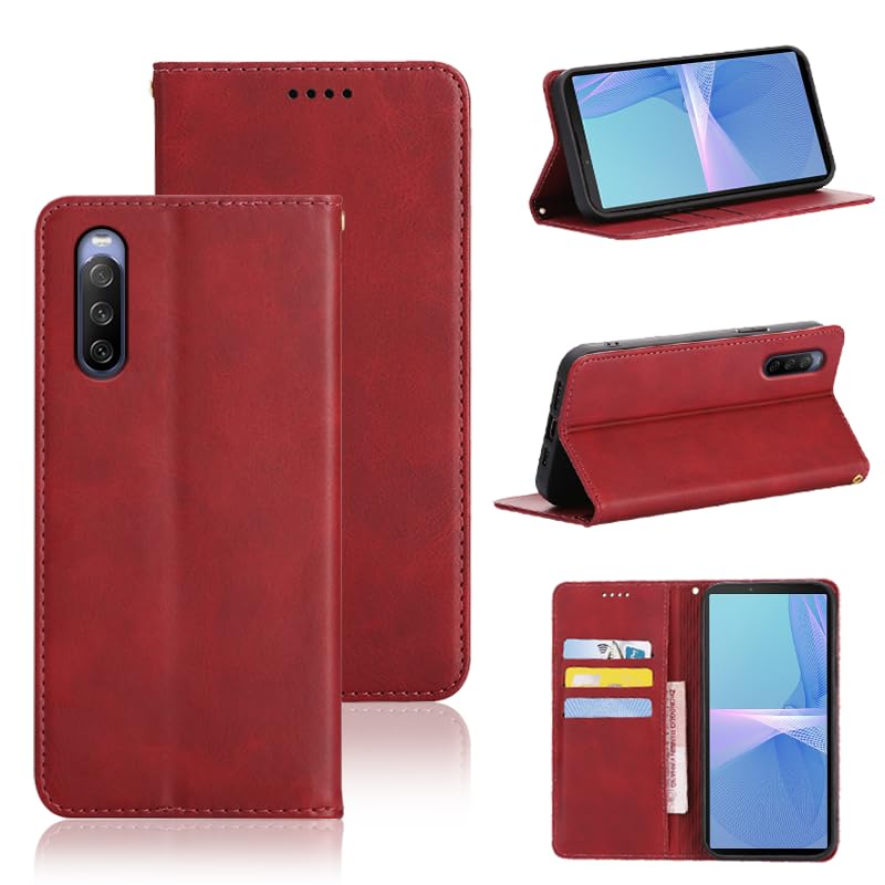 適用 Xperia 10 III SO-52B SOG04 ケース 手帳型 適用 Xperia10 III Lite XQ-BT44 手帳型 ケース カバー PUレザー カード収納 財布型 耐衝撃 ケース マグネット スタンド機能付き 5色 (適用 Xperia10 III SO-52B / SOG04 /適用 Xperia 10 III Lite XQ-BT44 ケース手帳型) (レッド)
