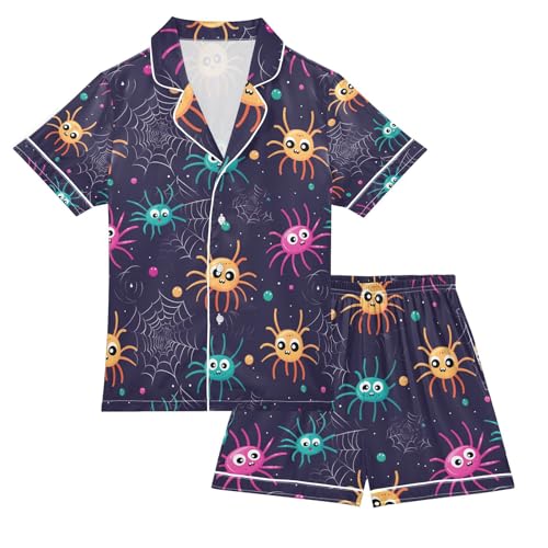 senya Spider Satin Summer Pajama Sets Silk Short Sleeve Button Down Sleepwear