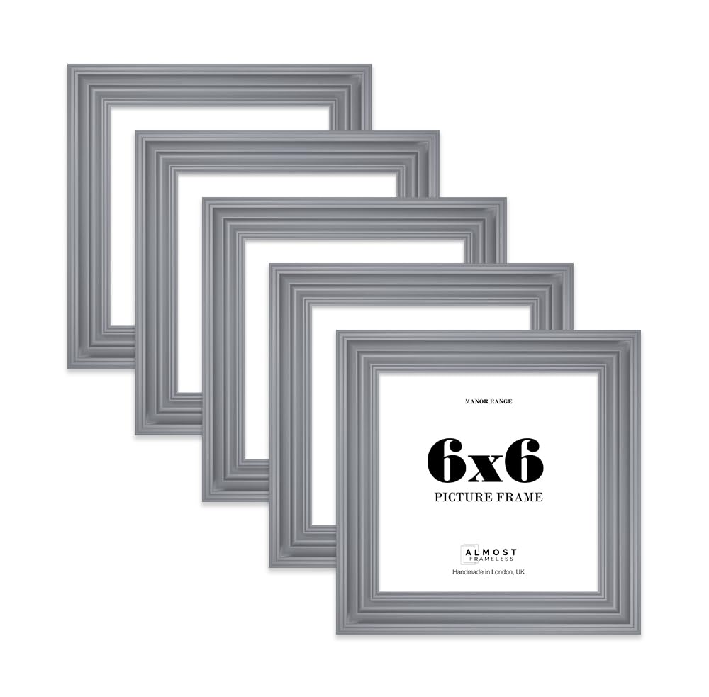 6x6 Picture Frame, Display 6x6 Pictures (15.2 x 15.2cm) - Scandi Grey Classic 42mm Edge Ideal for Home Gallery Display - 5 Pack
