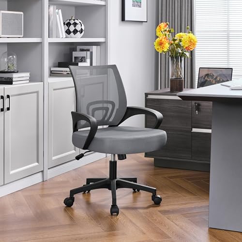 Image of Yaheetech Mid Back Mesh Computer Office Desk Chair Adjustable Swivel, Dark Grey