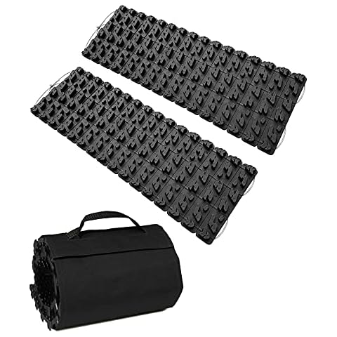 Landrol Car Truck Van SUV All Weather Off-Road Foldable Portable Tire Traction Mats Boards Recovery Emergency Auto Tools Device SnowMudSandIce (2 Packs 31.5Inches) 31.5 inches*2 packs Cover