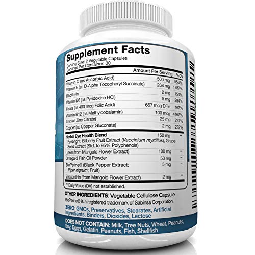 Nutrivein AREDS 2 Eye Vitamins - Supports Eye Strain, Dry Eyes - Award Winning Lutein and Zeaxanthin Plus Bilberry Extract - All-Natural Eye Health Booster Supplement for Adults, Kids, Men and Women