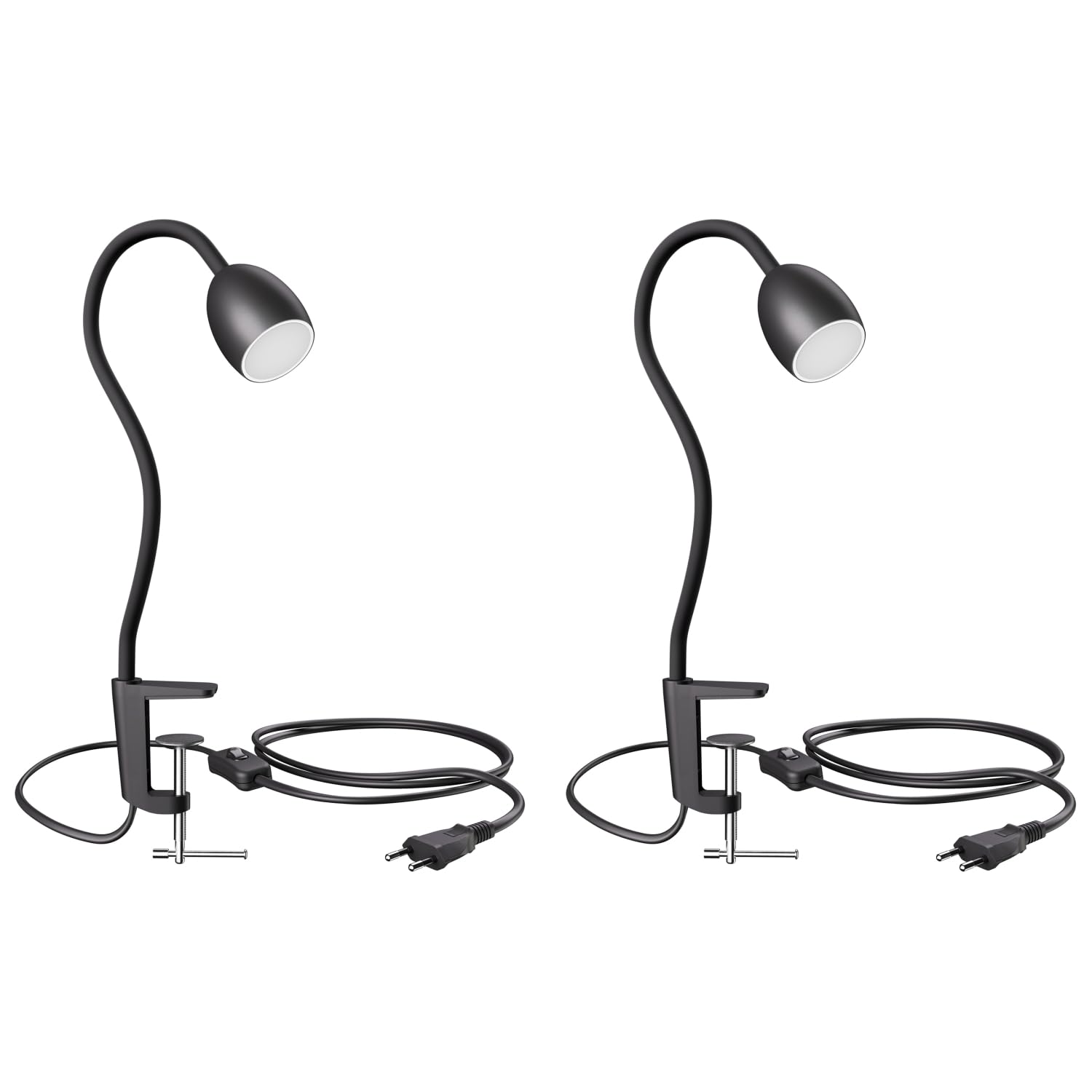 ledscom.de 2x GU10 lámpara de pinza KLUK con cuello de cisne, negro incl. GU10, regulable en 3 niveles, blanco cálido, W,