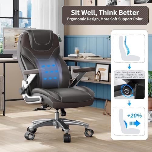 Image of Big and Tall Office Chair with 5D Arms, Fabric & PU Leather Heavy Duty Desk Chair, Adjustable Lumbar Support & Height, Tilt Function, High Back Ergonomic Executive Computer Chair