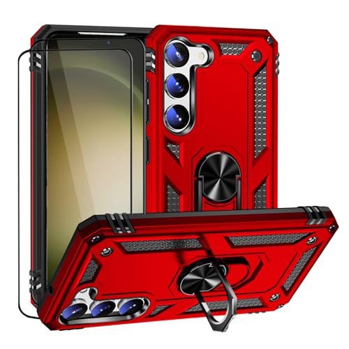 Coque militaire Samsung S23 rouge avec double protection écran et anneau