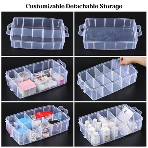 Image of 3 Tier Plastic Craft Storage Bins, Clear Craft Storage Box with 30 Adjustable Compartments