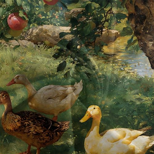 Houssette canards 220x240 parure lit microfibre rétro avec 2 taies