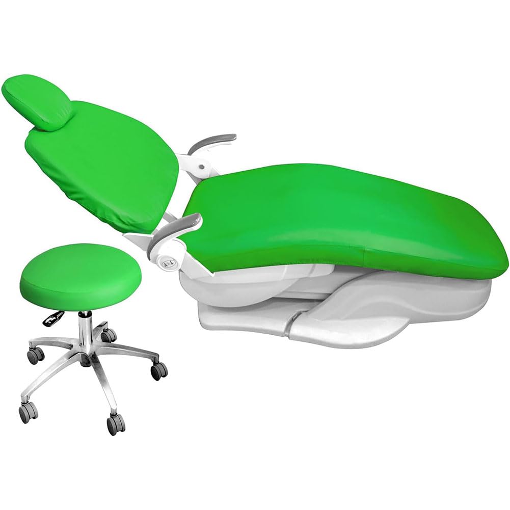 Mizheng Green 4Pcs/Set Dental Chair Covers, Dental Pu Leather Unit, Waterproof Pu Leather Protective Dental Full Chair Covers Elastic Stylish Dental Chair Seat Cover, Headrest Backrest Protector, Denti(Color:green)