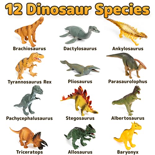 PREXTEX Assortiment de 12 Grands Dinosaures Figurines Réalistes - Dinosaure Jouet 25 cm en Plastique T-Rex et Autres Familles de Dinosaures Creatures Préhistoriques, Cadeau Enfants