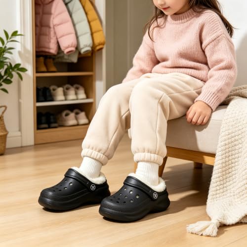 Image of Girls' Boys' Fur Lined Clogs Cozy Slip-on Winter Fuzzy Slippers