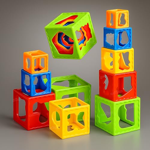 Image of Zest 4 Toyz Stack Cube Toy for Kids 5 Pcs Stacking Cubes Shape Sorting Blocks Color Recognition Activity Toy Educational Toy for Kids Sensory Building Blocks for Toddlers Baby Boys Girls 1 Year+