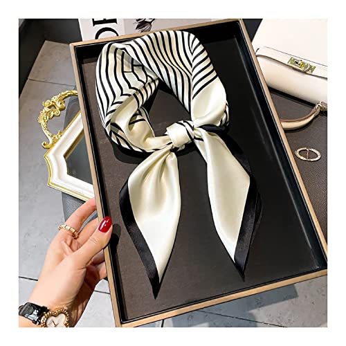 Winter Warm Scarfs Silk Scarf， Simple Striped Pattern Scarf 70cm Square Neck Scarves Shawl for Women Girls，