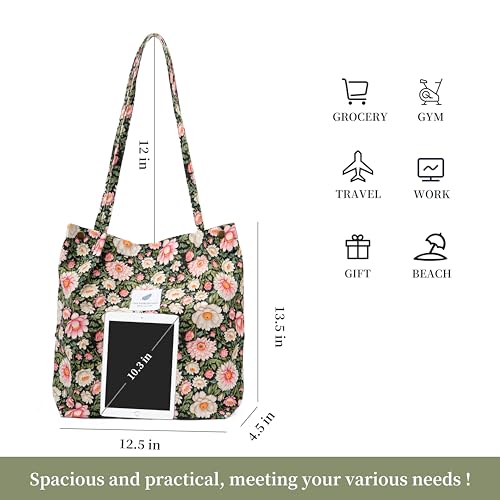 Image of TOPASION Cute Corduroy Tote Bag Canvas Shoulder Handbags for Women Travel Shopping