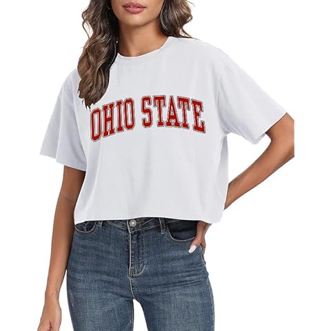 Sumtory Cropped Tees for Women Ohio State T Shirts Oversized Crop Tops Short Sleeve Drop Shoulder Loose Boxy Tops White XXL Cover
