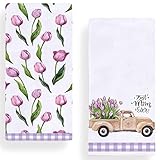 Best Mom Ever Tulip Truck Kitchen Dish Towel 18 x 28 Inch Set of 2, Happy Mother's Day Spring Summer