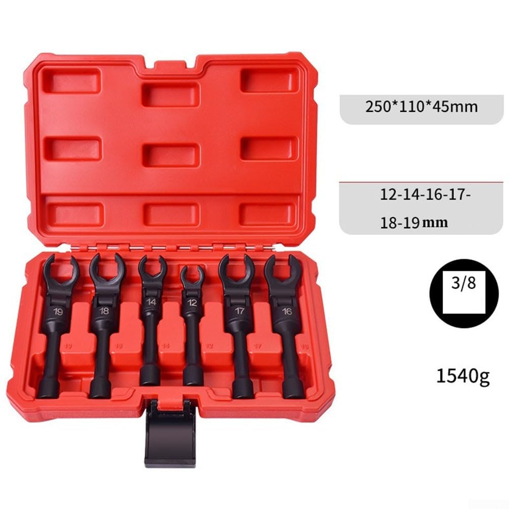 Set di chiavi per tubi dell'olio, 12-19 mm per piedino a testa flessibile per attacco da 3/8", in acciaio al cromo vanadio con finitura nera, per rimozione di dadi idraulici automobilistici
