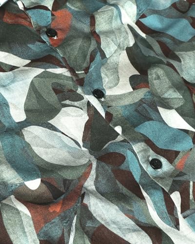 Image of MUFTI Olive Abstract Slim Fit Shirt