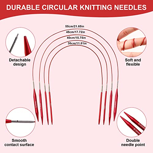 57 PCS Interchangeable Circular Knitting Needles Set, Aluminum Knitting Needles 3.0mm–10.0mm with 4 Cables, Ergonomic Handles & Storage Case, Complete Knitting Kit for Beginners & Advanced Projects — view 3