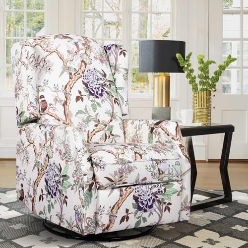 Consofa Swivel Rocker Recliner Chair, Glider Rocking Chair for Nursery, Floral Wingback Chair Recliner on Clearance, 360° Swivel Rocking Recliner Chair with Padded Seat for Living Room