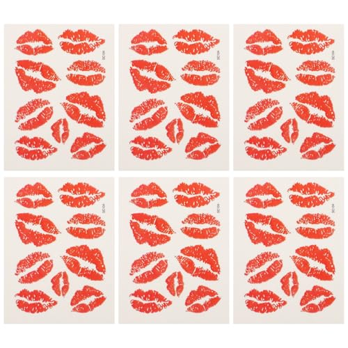 Didiseaon Red Lip Temporary Tattoos 6 Sheets 54 Pcs Waterproof Kiss Stickers for Face Body Party Decorations Safe and Skin Friendly
