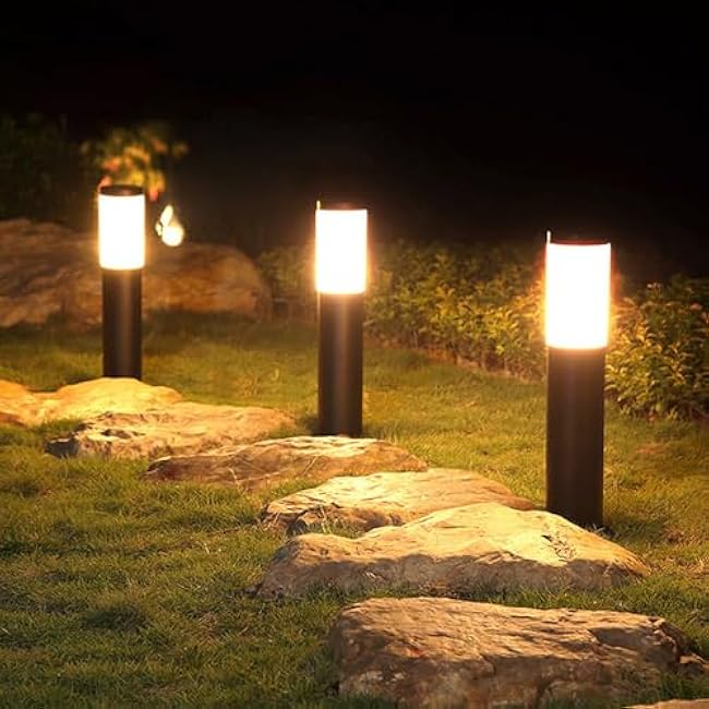 LightInTheBox 2 Pack Solar Path Light LED Bollard Lights Stainless Steel Outdoor Landscape Light IP44 Waterproof Outdoor Lights for Backyard Lawn Patio Garden