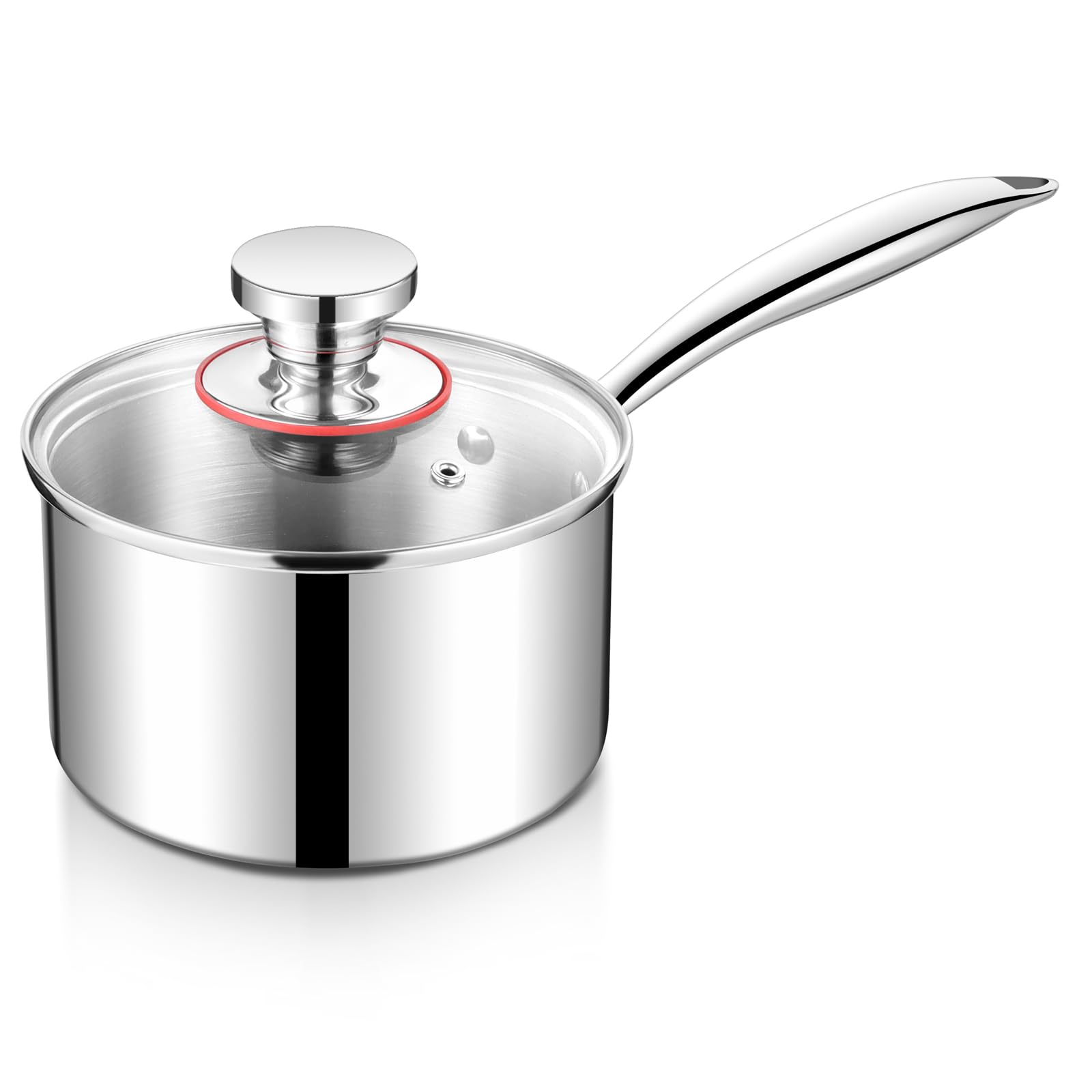 HaWare 2.5L Saucepan with Lid, 18cm Stainless Steel Tri-Ply Sauce Milk Pan with Ergonomic Handle