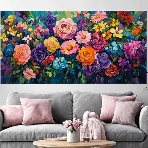 Diamond painting fleur 50x100cm pour une décoration de salon DIY relaxante
